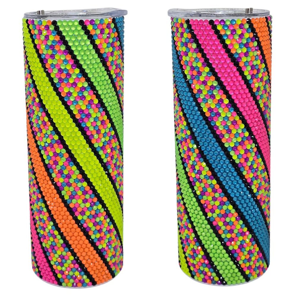20oz Rhinestone Tumbler Candy Stripes Design